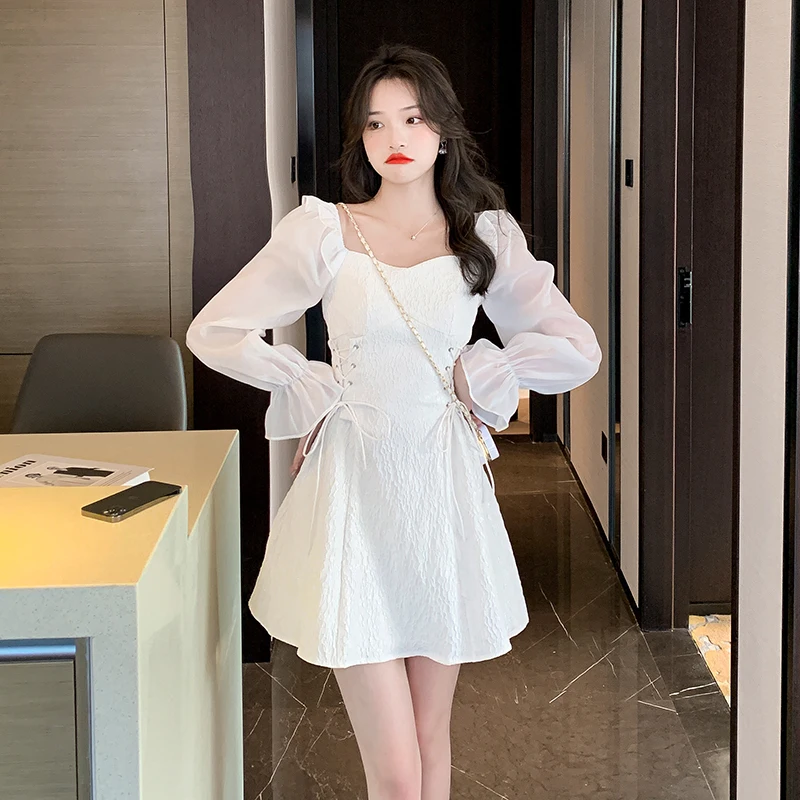 

Chiffon Women's Midi Dress Bohemia Summer 2022 Solid Elegant Korean New High Waist Female Clothing Butterfly Sleeve