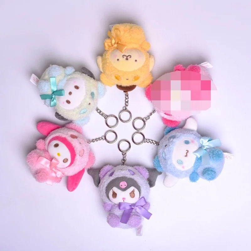 

10Cm Kawaii Sanrio Anime Kuromi Melody Cinnamoroll Kt Cat Purin Dog Plush Toy Keychain Animals Cute Plushie Pendant Doll Girls