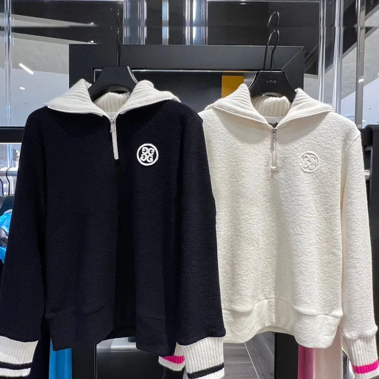 

Golf Clothing Women's Thick Sweater Naval Collar Design Knit Sweater Fashion Ladies Half Zip Sweater Keep Warm Golf Top
