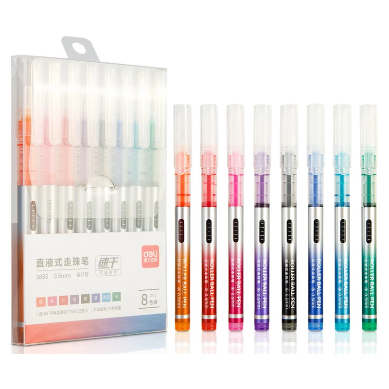 

8 Colored Liquid Ink Pens Ultra Fine Point (0.5 mm) 8 Assorted Colors Marker Pens Instant Dry No Smudge Rolling Ball Pens Fine