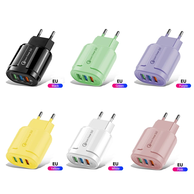 QC 3.0 Quick Charge USB Charger 3 USB Port 5V 2.1A Fast Charger EU US Plug Color Wall Charger Adapter For iPhone/Samsung/Xiaomi