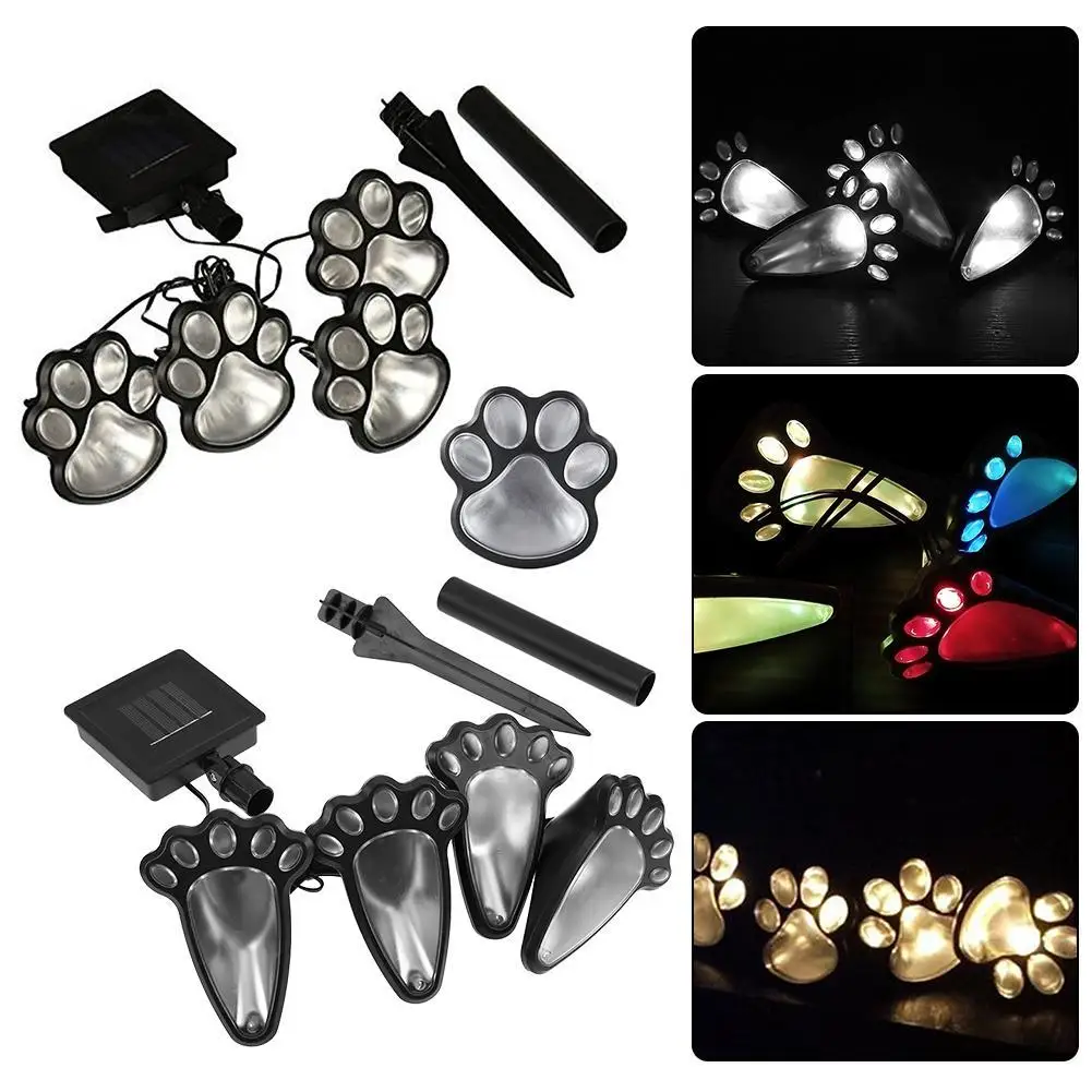 

4 Solar Cat Animal Paw Print Lights LED Solar Lamps Garden Outdoors Lantern LED Path Decorative Lighting Footprints Lamp