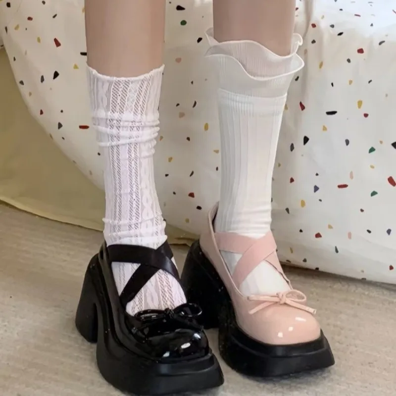 

Women Platform Marie Jane Shoes Mid Heels Fashion Sandals 2023 Summer New Thick Pumps Casual Chunky Women Lolita Shoes