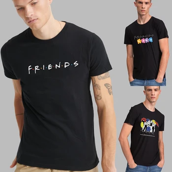 2022 Fashion Men New Summer O-Neck Short-Sleeve Shirt Friends Element Print T-Shirt Top Casual Loose Street Clothing Streetwear 1