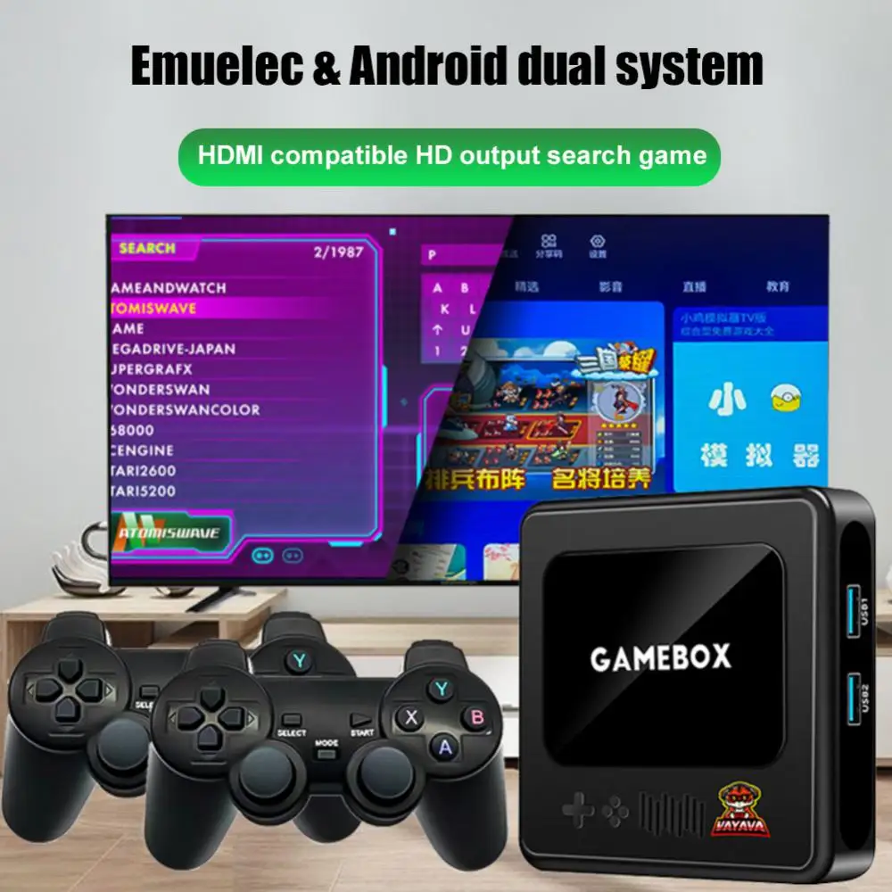 Dual System Gamebox Android Emuelec4.3 Retro Video Game Consoles HD TV Game Player Wireless Controllers For Arcade Games