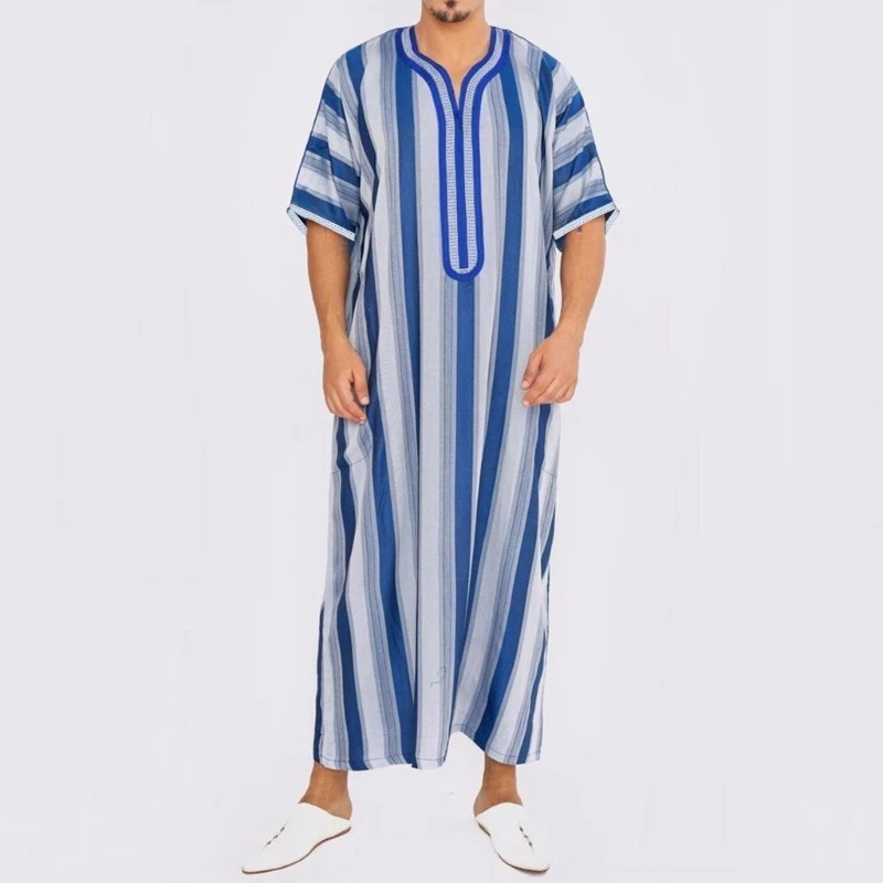 

Muslim Clothing for Men Saudi Arabic Robe Short Sleeves Kaftan Middle East Jubba Thobe Muslim Dress Islamic Clothing