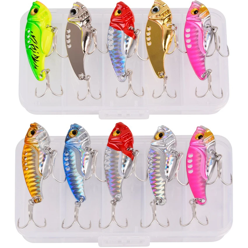 

5Pcs/box Metal All Water Layer Long Throw Colorful Vibration VIB Sequin FishingArtificial Bass Bait Special Bait for Tremor Bait