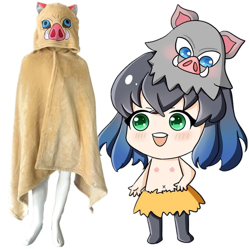 

Demon Slayer Kimetsu no Yaiba Hashibira Inosuke Cospaly Costume Cloak Flannel Warm Easy Wear Coat Cape Blanket Christmas Present