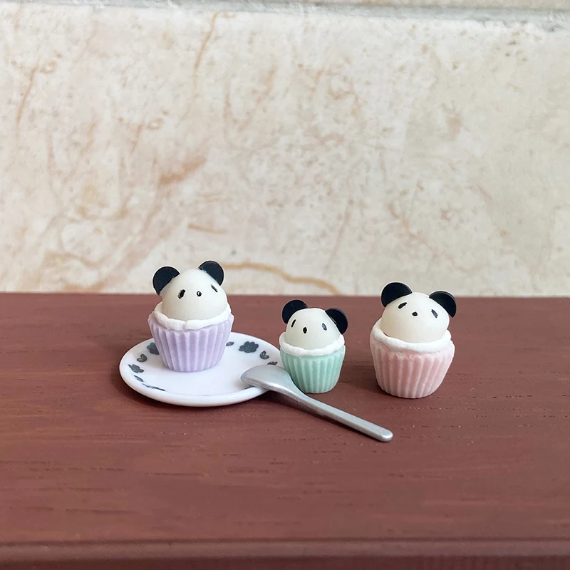 

1Pc 1:12 Dollhouse Miniature Cake Panda Cupcakes Ornament Macaron Color Food Model Living Scene Decor Doll House Accessories