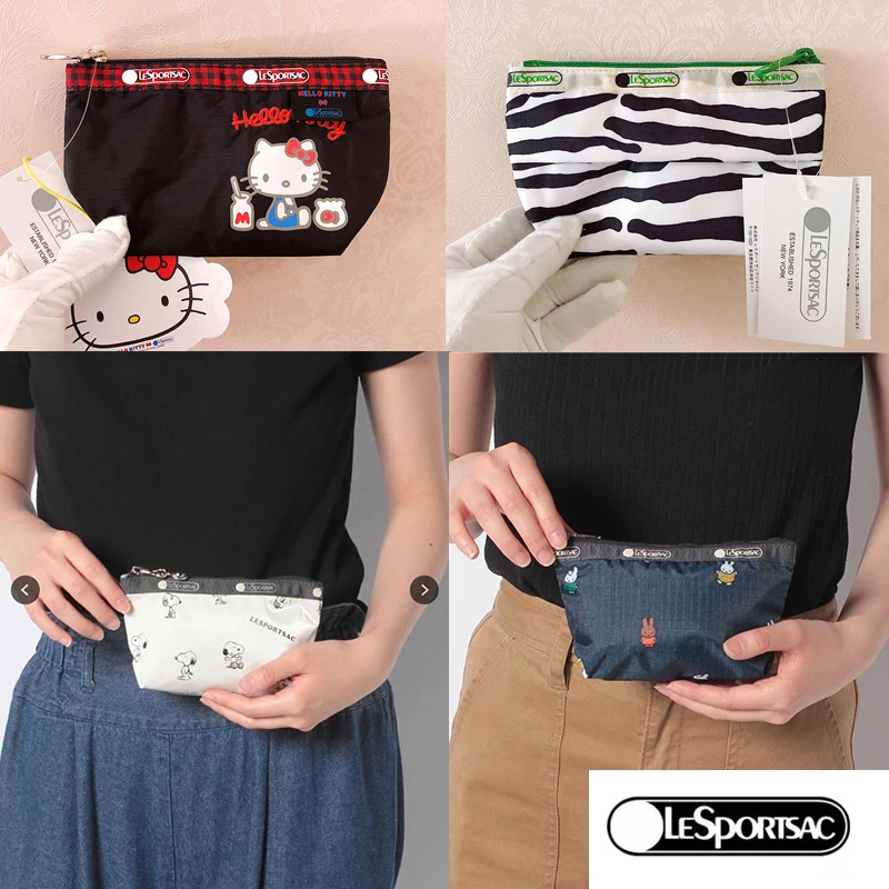 Genuine Lesportsac Sanrio Hello kittys Ladies Bag Clutch coin purse Fashion kawaii Cute portable cosmetic bag clutch Gifts