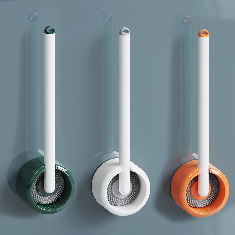 

Wall Mounted Toilet Brush Long Handle Silicone Brush and Holder Toilet Cleaning Brush Rotating Brush Head for Bathroom