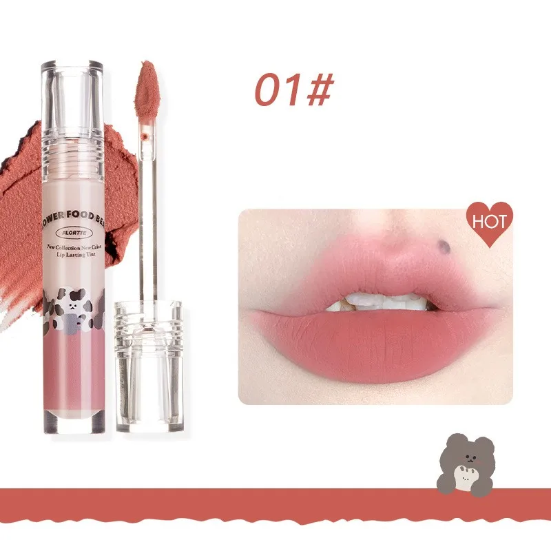 

FLORTTE Lipstick Flower Food Bear Milk Cake Lip Cream Matte Waterproof No Fading Lasting Lip Mud Girl Color Makeup Cosmetics