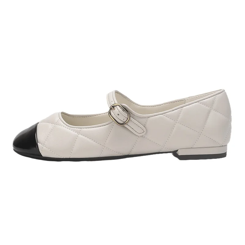 

New Ballet Flats Classic Shoes Women Basic 2023 Leather Diamond Plaid Mary Jane Shoes Fashion Flats Women Shoes