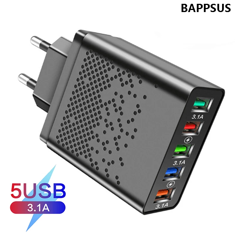 

Universal Wall Charging QC 3.0 Fast Charger 5 Ports USB for IPhone 13 Samsung S22 Xiaomi Huawei Phone EU US Plug USB Charger