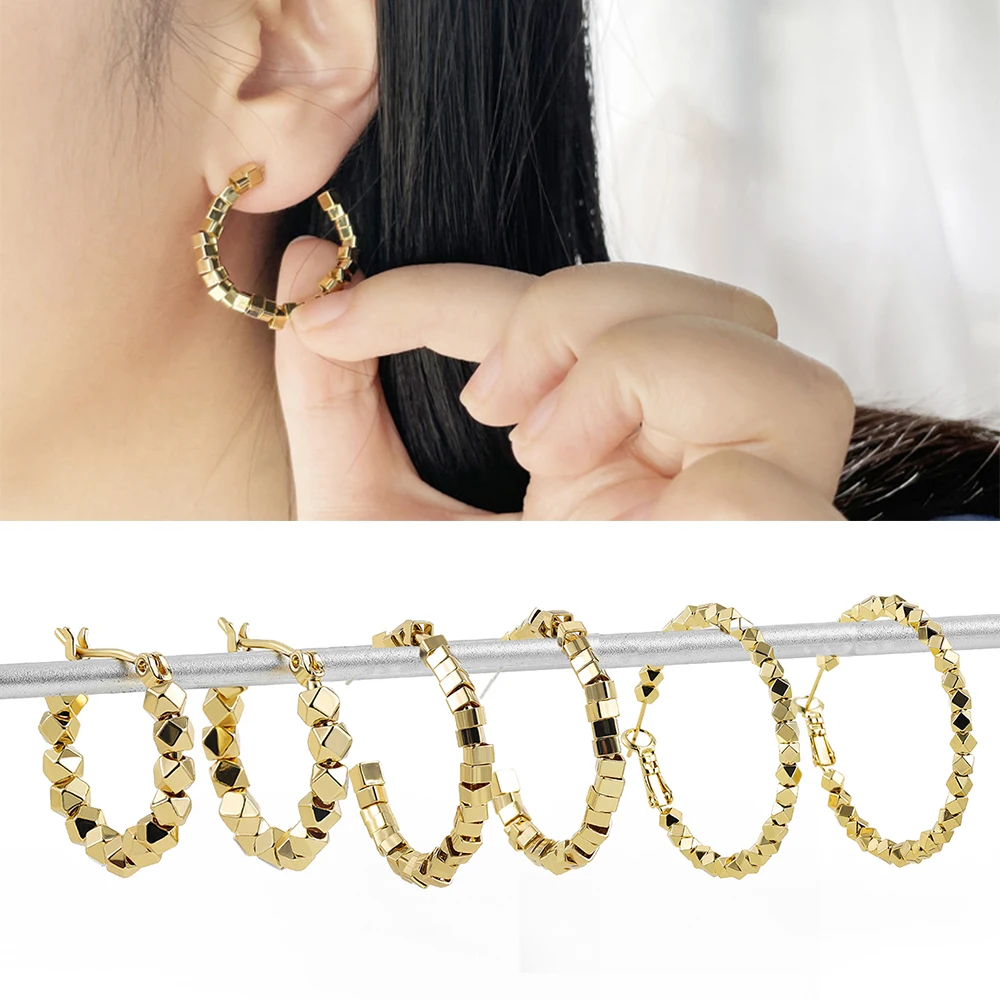 

Vintage Gold Color Geometric Cube Square Beads Circle Hoops for Women Small Big Round Hoop Earrings Piercing Jewelry