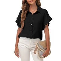 women summer casual blouse elegant short sleeve turn down collar chic tops ol style blusas mujer de moda