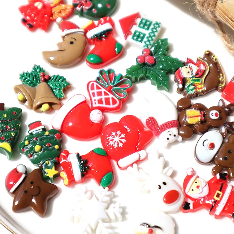 10 шт. рождественские кабошоны из смолы с плоской спинкой Санта-Снеговик снежинка