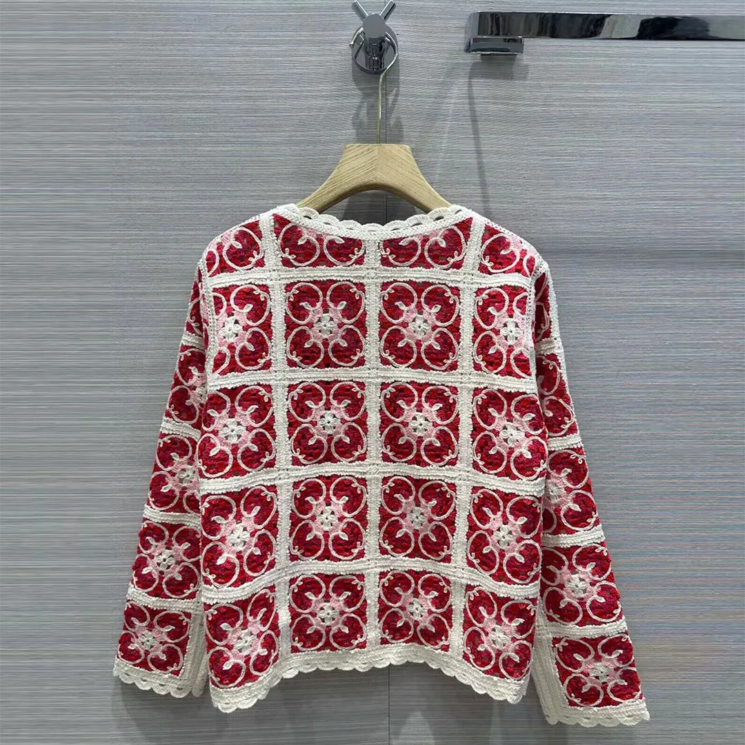 Женский трикотажный кардиган с круглым вырезом однобортный контрастный