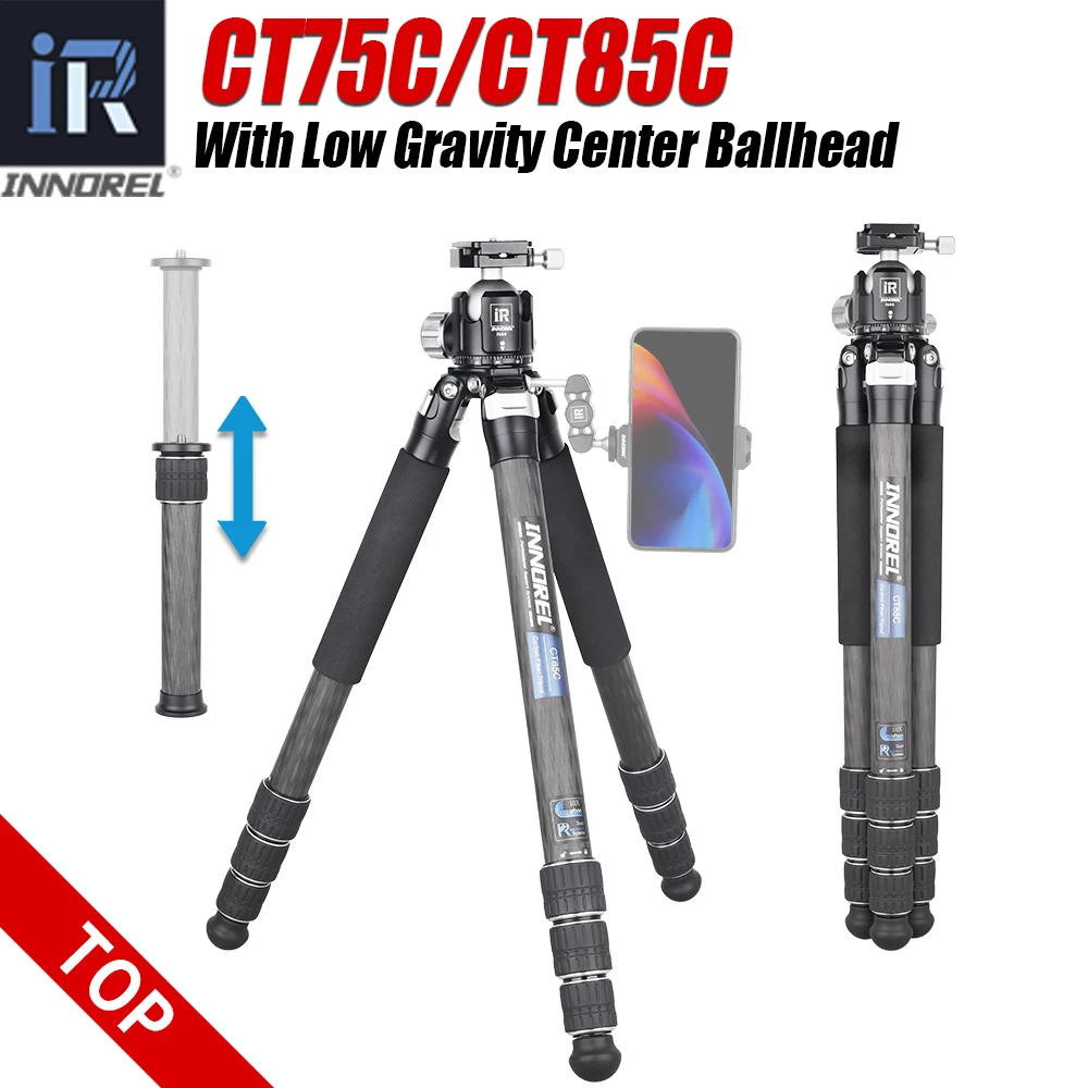 Фото Профессиональный штатив INNOREL CT85C из углеродного волокна для DSLR-камер, сверхпрочная стойка с низким центром тяжести, шаровая головка, с короткой центральной колонкой №2