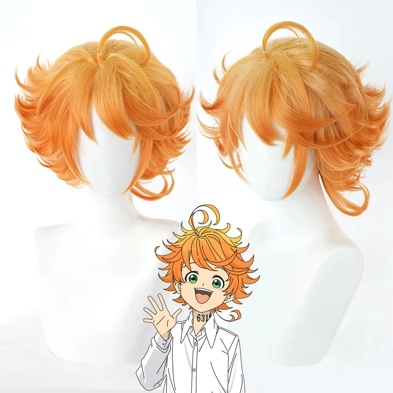 

Парик для косплея аниме Yakusoku no Neverland The гарантированный Neverland Emma, термостойкие синтетические парики с оранжевыми вьющимися волосами + шапочка для парика