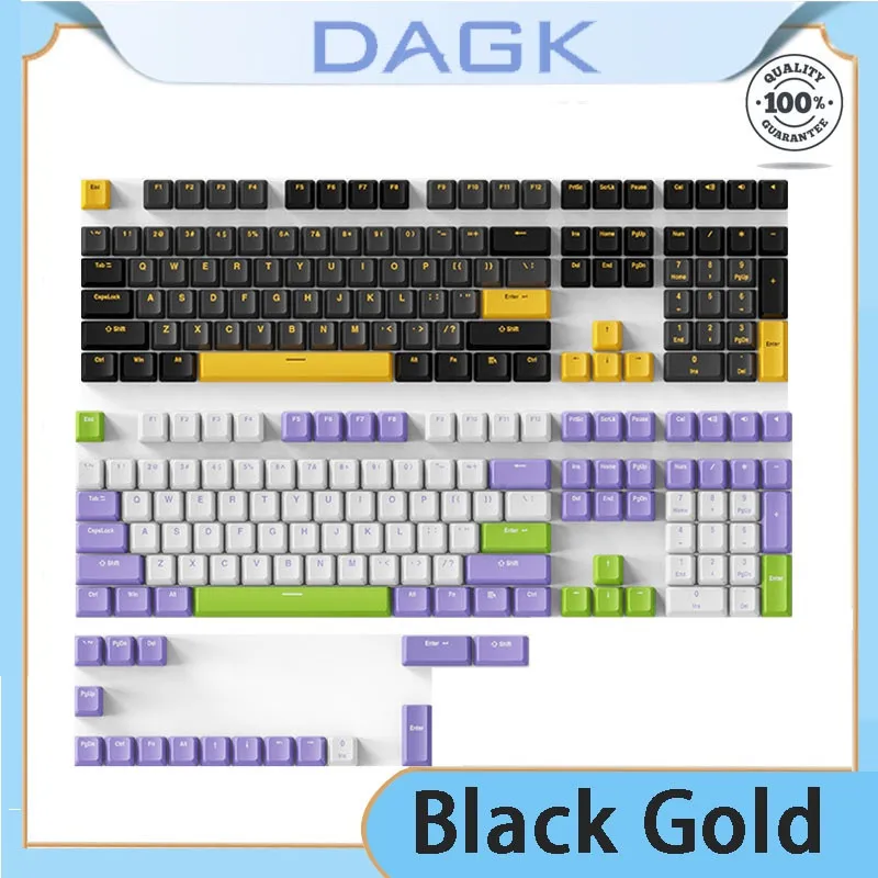 DAGK Black Gold Bauhinia PBT Two-color Keycap Mechanical Keyboard, Personalized Contrast Color 124 Keys, OEM