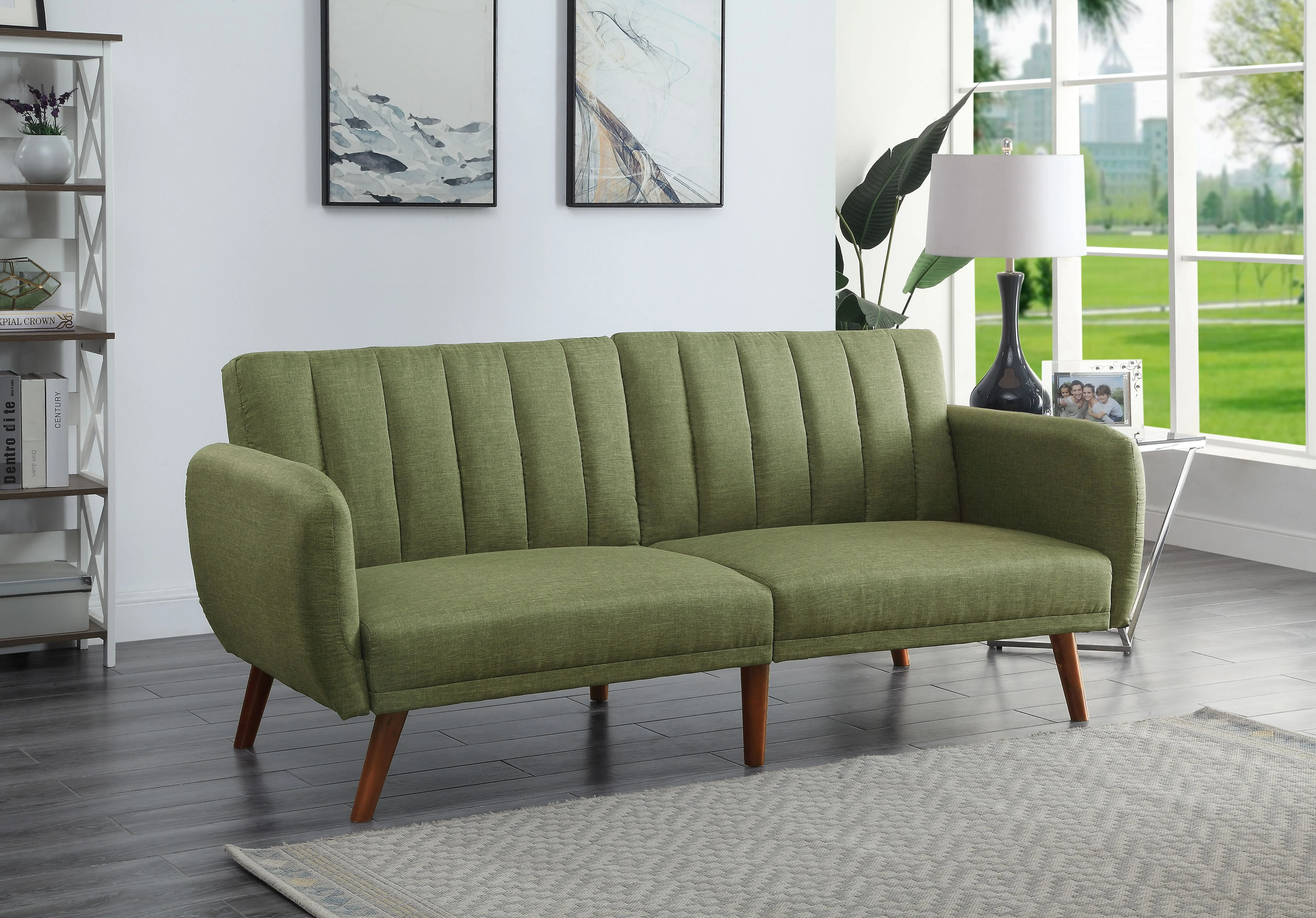 

Bernstein Adjustable Sofa, Green Linen & Walnut Finish 57194