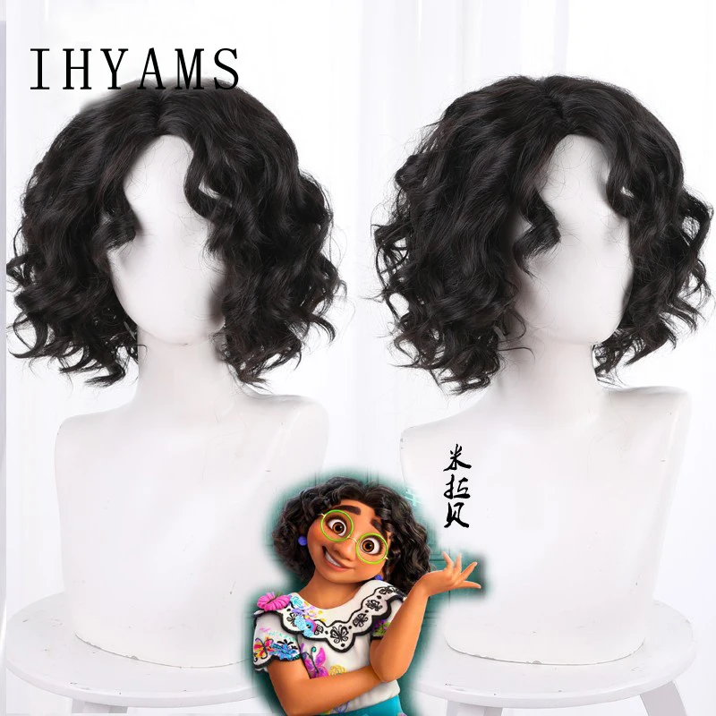 

Encanto Mirabel Cosplay Anime Wig Black Short Curly Synthetic Hair For Women Girl's Halloween Party Wig + Free Wig Cap