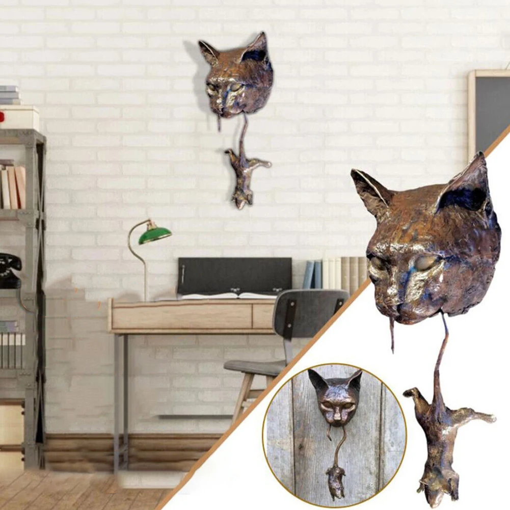 Для дома настенный кошачий дверной молоток бронзовая фигурка из смолы декор для