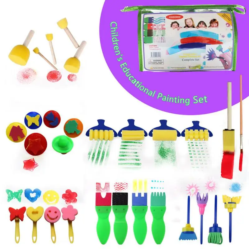 

29 PCS Children's Painting Sponge Brush Creative Graffiti Puzzle Early Childhood Education Toys DIY Painting Drawing Set