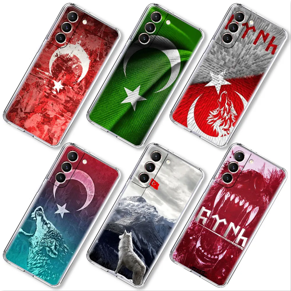 

Turkey Flag And Wolf Case for Samsung Galaxy S22 S21 S20 FE S10 Plus S9 Soft Phone Coque Note 20 Ultra 10 9 Transparent Capa