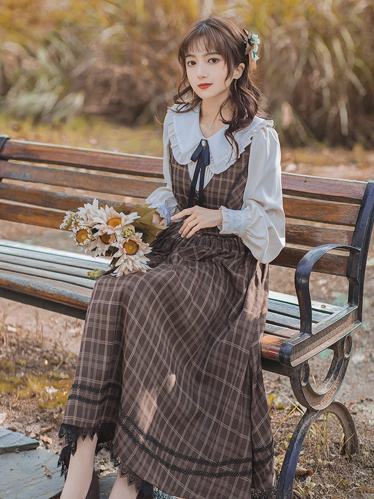 Платье-Свитер из двух предметов винтажное корейское платье-рубашка с длинным