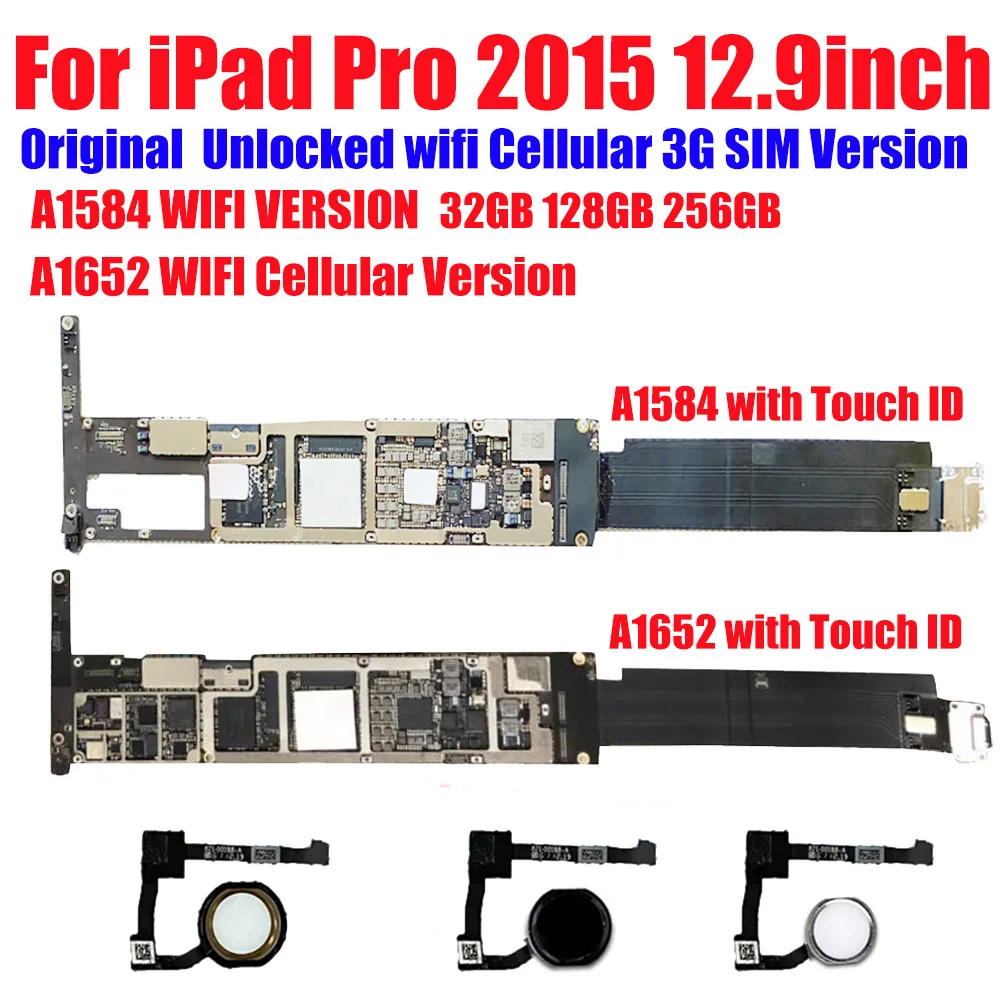 

A1584 WIFI Version A1652 WLAN Cellular Original for iPad Pro 12.9inch Motherboard Logic boards with IOS System without iCloud