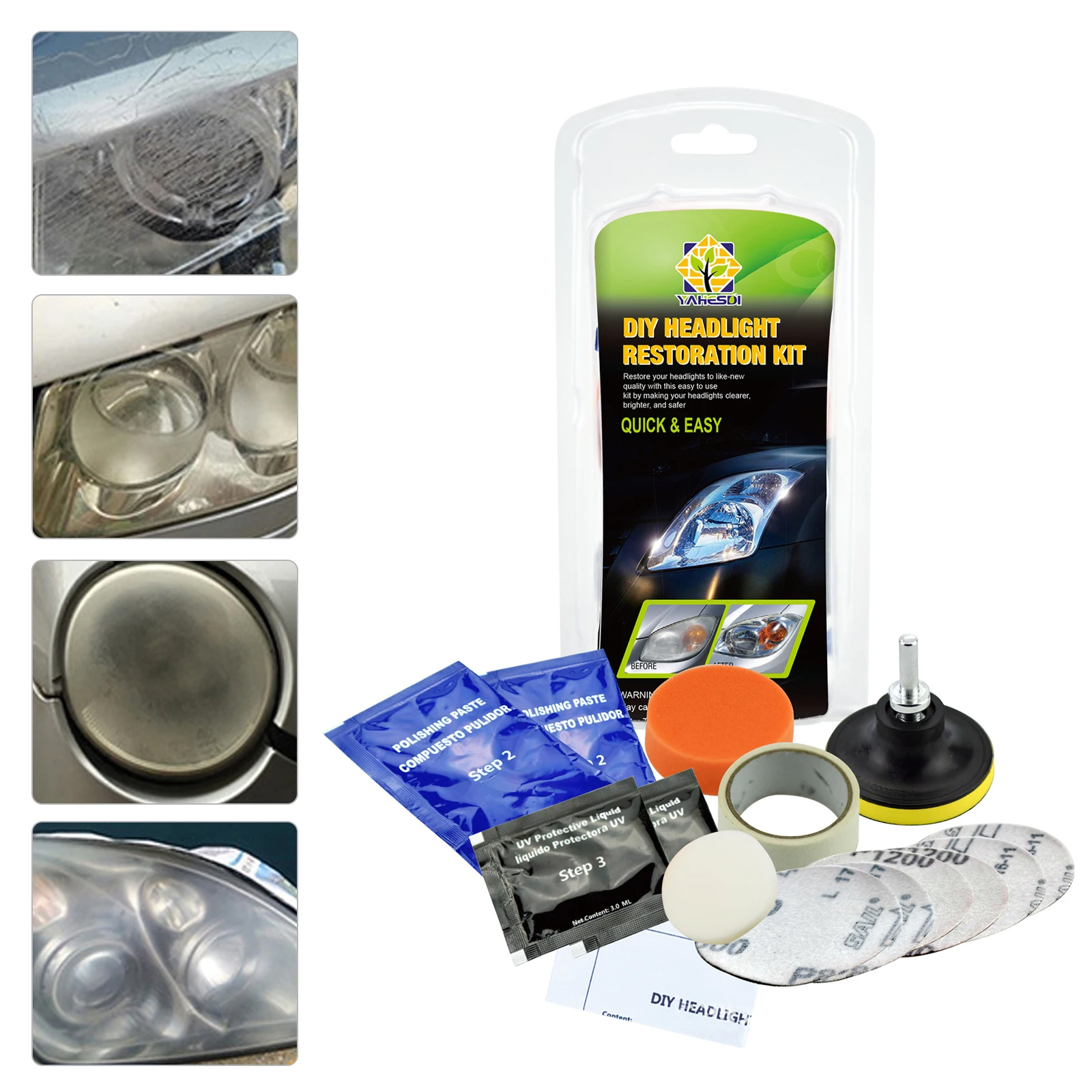 

Car Headlight Restoration Kit Headlamp Repair And Clean Kits Light Lens Polisher Cleaning Paste Refurbish Tool For Yellowing