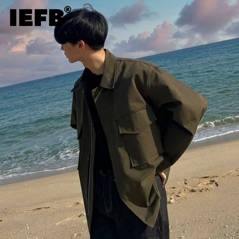 

IEFB Vintage Workwear Style Jackets Trend Men's Outdoor Solid Color Coat Autumn New Outerwear Korean Fashion Casual Top 9C1111