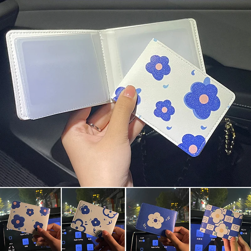 Blue Flower Auto Driver License Bag Artificial PU On Cover For Car Driving Documents ID Card Holder Purse Wallet Purse Cute