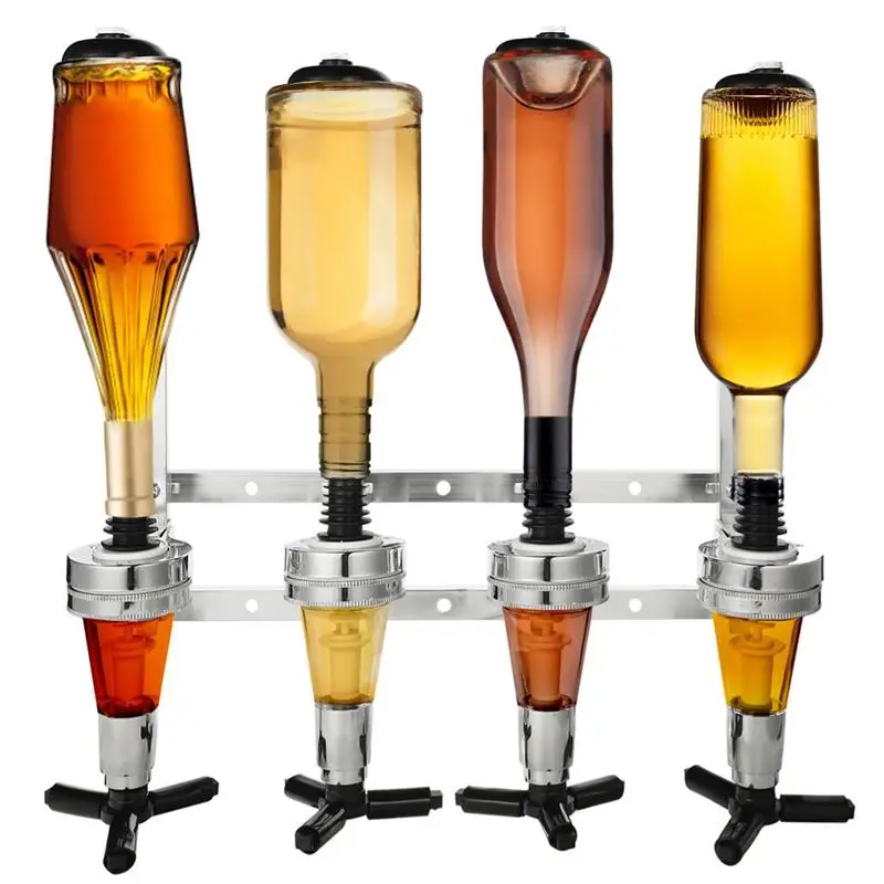4 Bottle Liquor Dispenser Wall Mounted Bar Butler Holder Bar Dispenser Station Alcohol Whiskey Beverage Wine Dispenser Holder