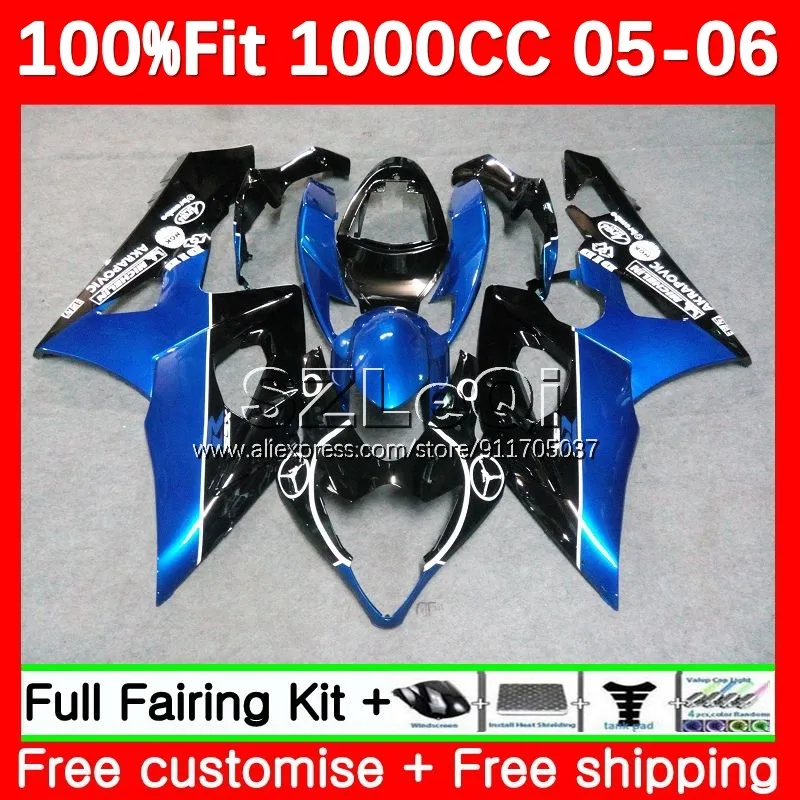 

Blue black Injection For SUZUKI GSX-R1000 GSXR-1000 GSXR 1000CC 1000 CC K5 GSXR1000 05 06 GSX R1000 2005 2006 Fairing 90LQ.121