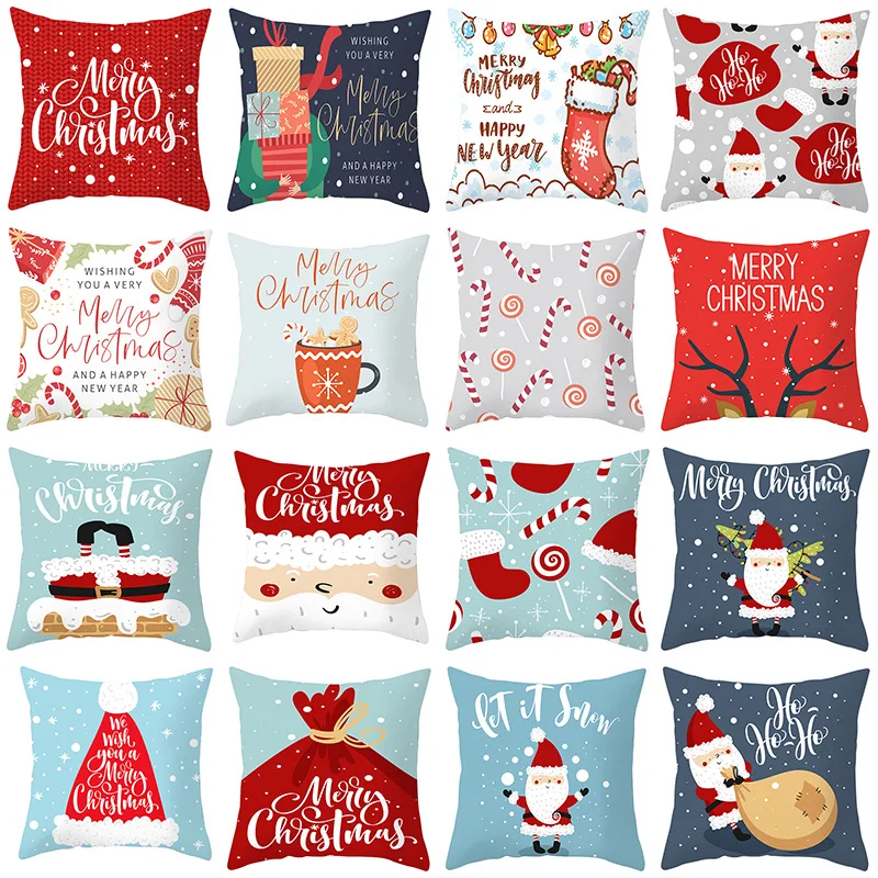 

Christmas Peach Skin Pillowcase Holiday Home Decoration Office Sofa Cushion Cover Boże Narodzenie Cojines Decorativos Para Sofá