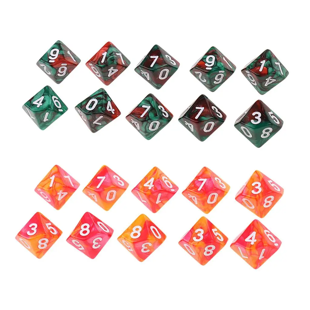 20 шт. 10-гранные многогранные игральные кости D10 двойного цвета для DND RPG оранжевый