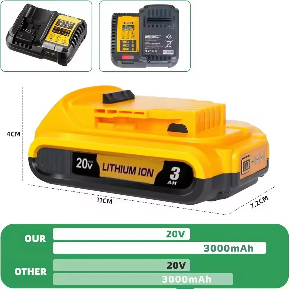 18Volt 20V DCB203 Li-ion Battery 3.0Ah For Dewalt Max Tools DCB205 DCB206 DCB204 DCB200 DCB182 DCB180 DCB230 DCD DCF DCG Series