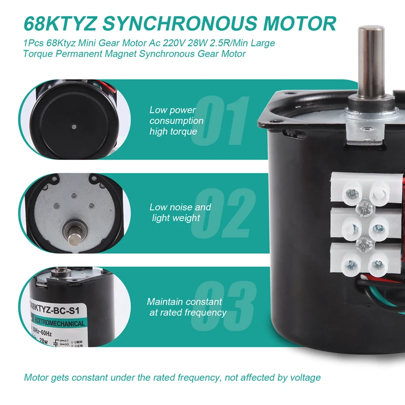LICG 1 шт. 68Ktyz мини-редуктор переменного тока 220 В 28 Вт 2 5 об/мин синхронный