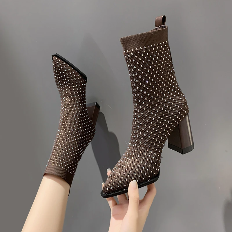 

2022 Women's Medium Boots Autumn and Winter New Thin Elastic Comfortable Women's Socks Boots