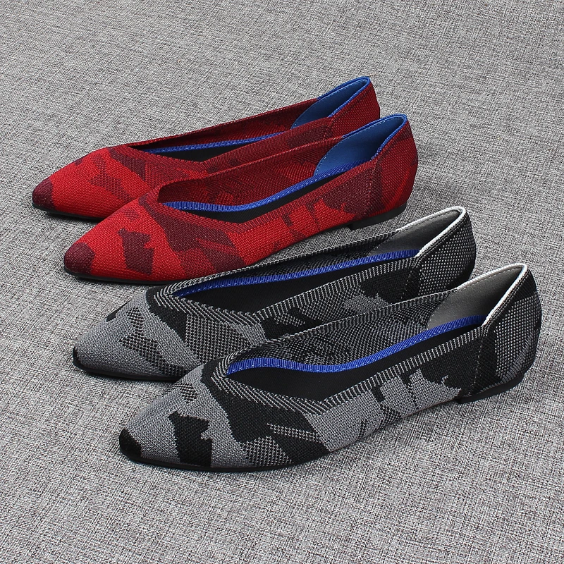 

All-Match Shoes Woman Flats Pointed Toe Soft Mixed Colors Casual Female Sneakers Shallow Mouth Dress Boat Knitting New Driving L