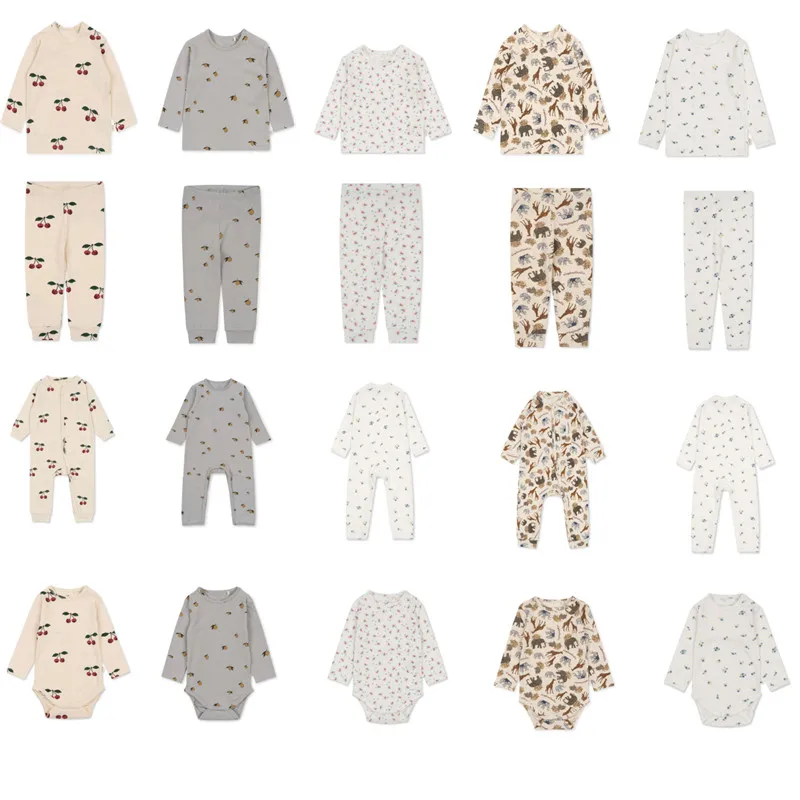 

Детский домашний костюм из крепа 2023KS, Топ с длинным рукавом для мальчиков и девочек, брюки, леггинсы, комплект из комбинезона