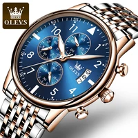 olevs 2869 multifunctional high quality quartz men wristwatch waterproof fashion stainless steel strap watches for men luminous