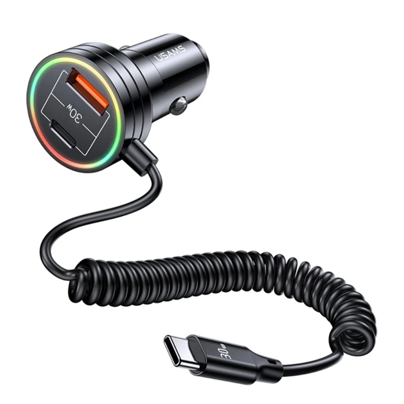 

USB Car Phone Type-C Cable Fast Quick Charge3.0 PD30W Car W3JD