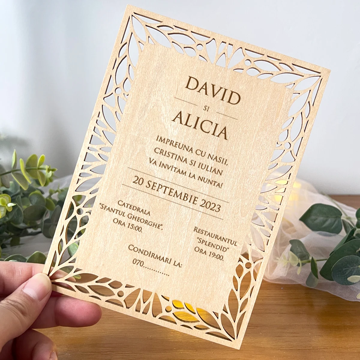 Personalized custom Laser cutting wooden invitation  menu card greeting card wedding party supplies