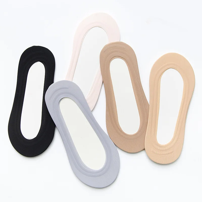 5 Pairs Ice Silk Cotton Bottom Non-Slip Invisible Women's Shallow Mouth Socks
