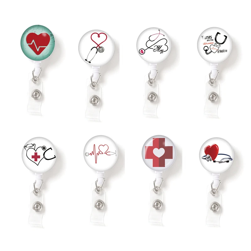 Retractable Badge Reel Medical Worker Work Card Clip Doctor Nurse ID Name Card Display Tag Staff Card Badge Holder ECG Echometer
