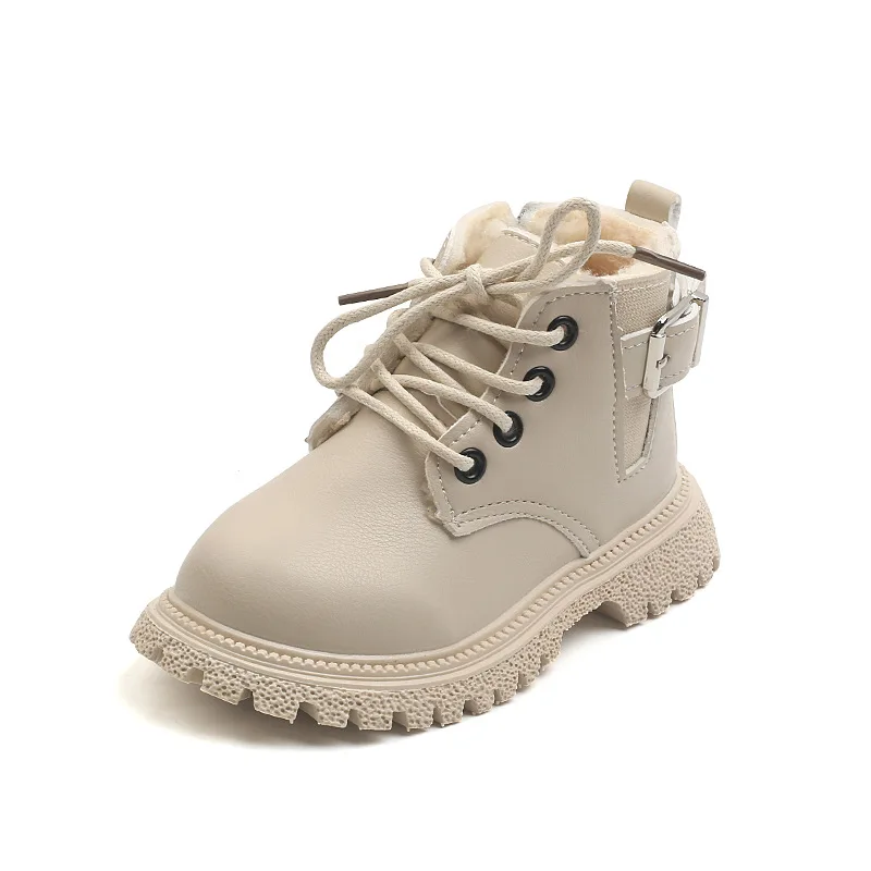 

CAPSELLA KIDS Girls Winter Warm Plush Lining Lace-Up Ankle Boots Cotton Shoes Children Boys Non-Slip Fashion Boots Size 21-30